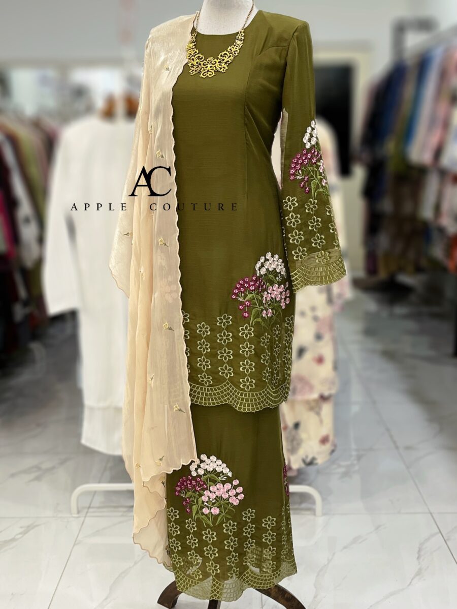 BAINON KURUNG PREMIUM ORGANZA OLIVE