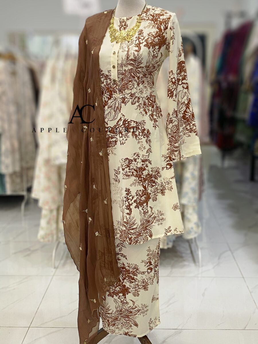 ADINDA KURUNG PRINTED CREPE CREAM BROWN 2.0