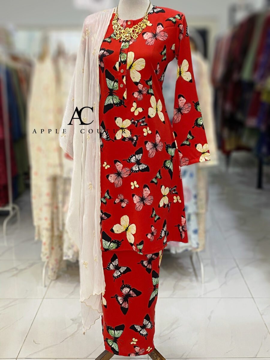 ADINDA KURUNG PRINTED CREPE RED BUTTERFLY 2.0