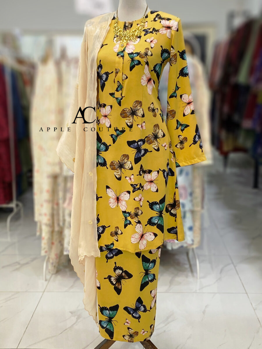 ADINDA KURUNG PRINTED CREPE YELLOW MUSTARD BUTTERFLY 2.0