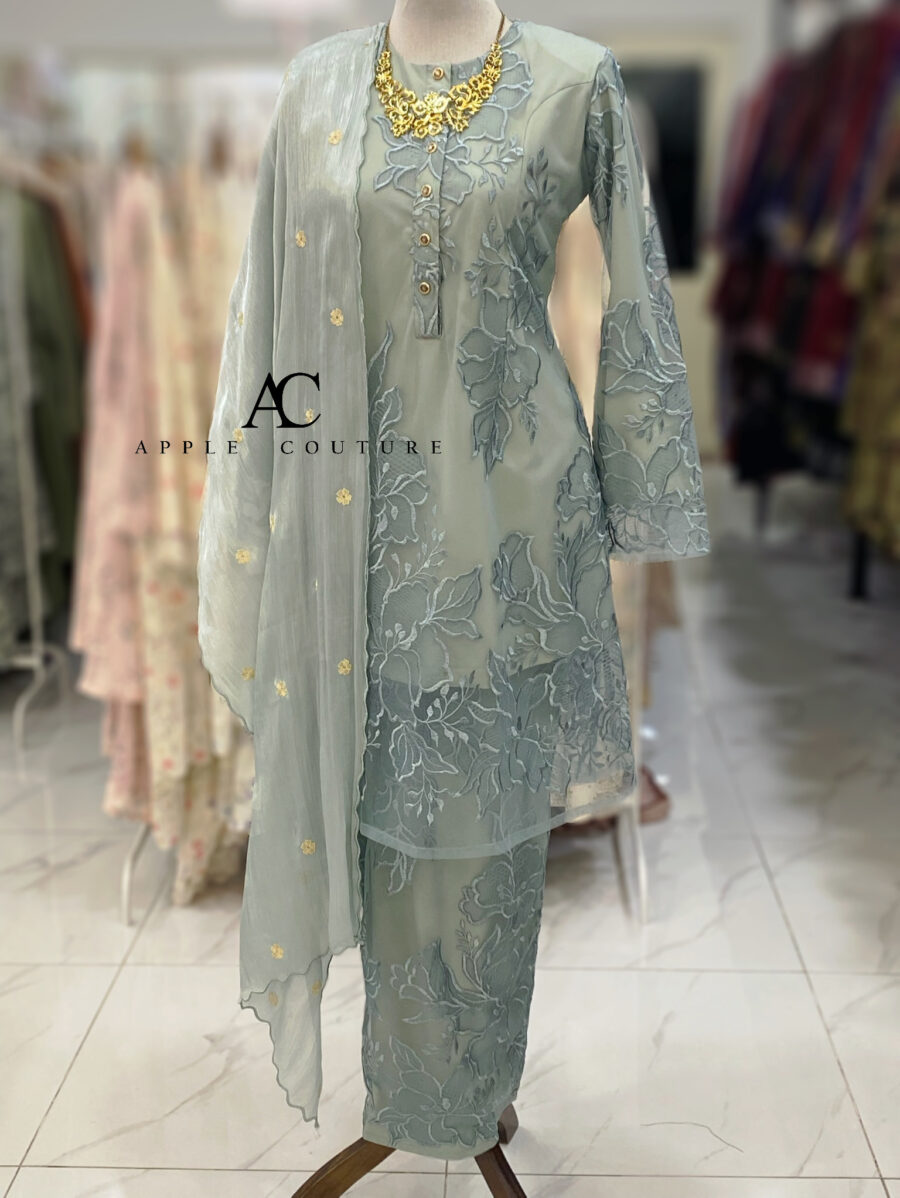 ADINDA KURUNG PREMIUM EMBROIDERY GREY MINT 2.0