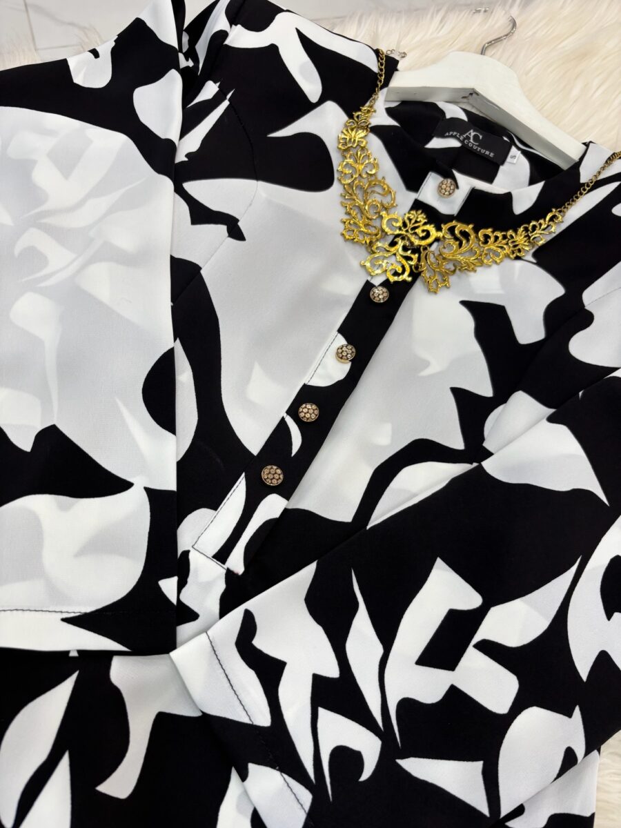 ADINDA KURUNG PRINTED CREPE BLACK WHITE 2.0 - Image 2