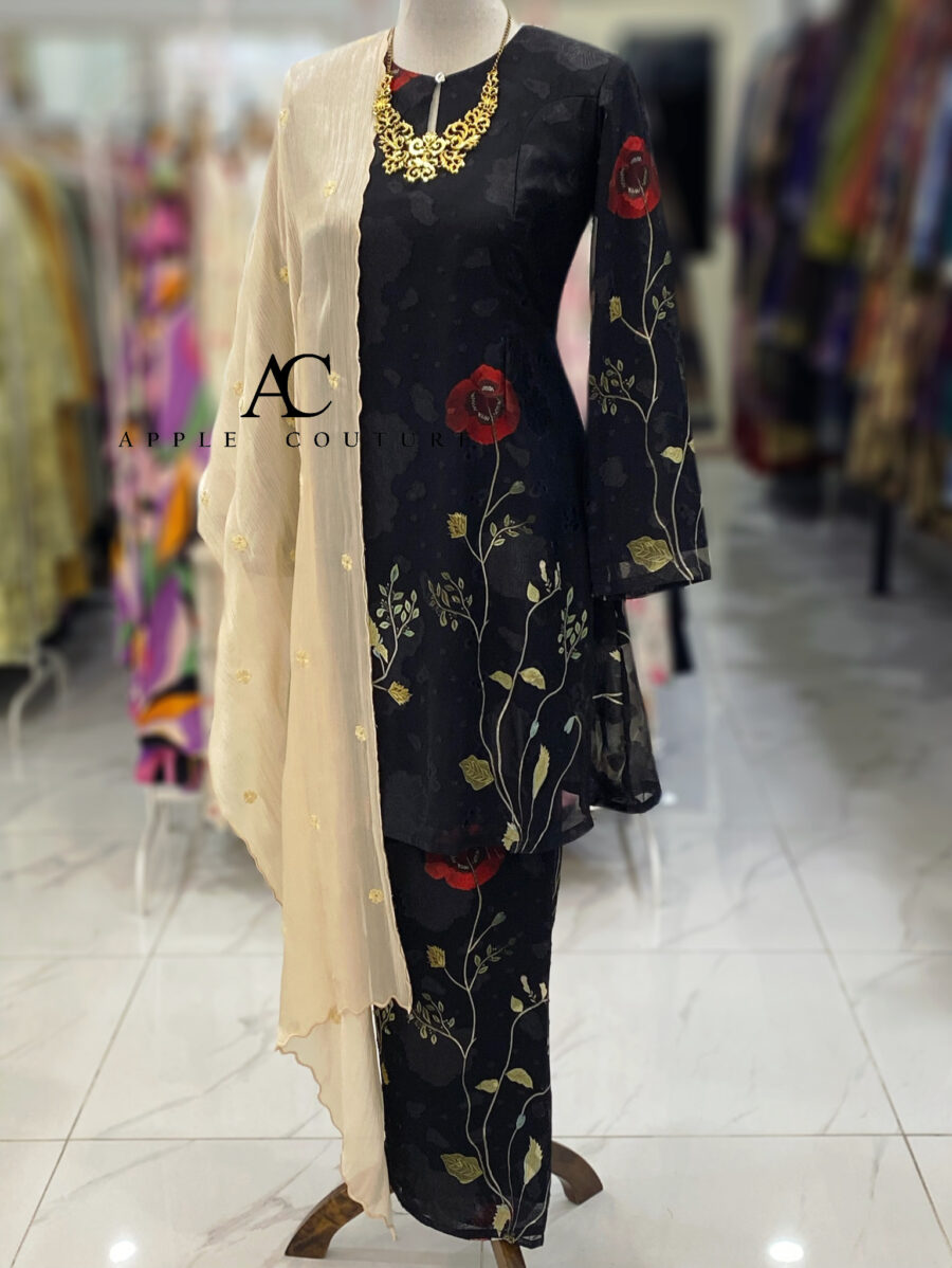 CAMELIA KURUNG MODEN EMBOSS CHIFFON BLACK RED