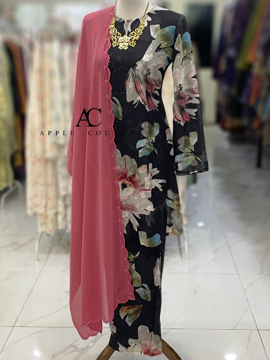 CAMELIA KURUNG MODEN EMBOSS CHIFFON BLACK