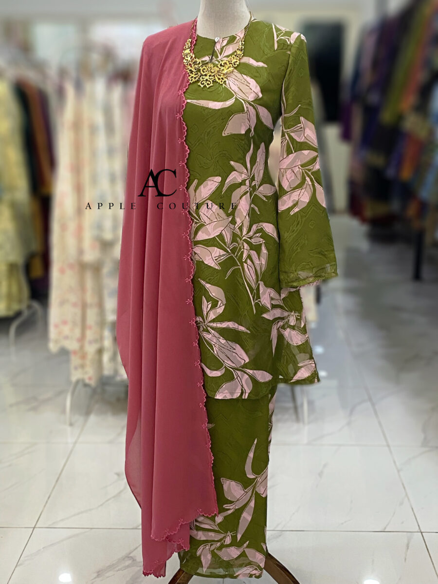 CAMELIA KURUNG MODEN EMBOSS CHIFFON OLIVE PINK