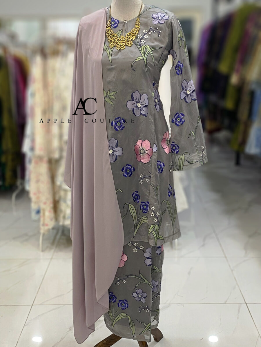 MELOR KURUNG RIAU ORGANZA WRINKLES DARK GREY