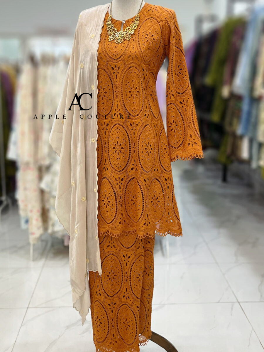 CAMELIA KURUNG PREMIUM LACE SULAM ORANGE BRICK