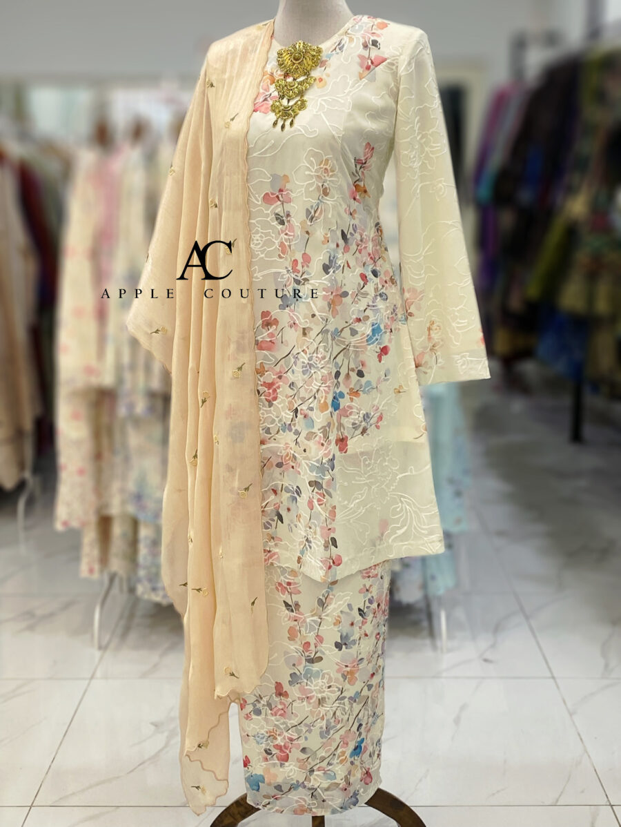 CAMELIA KURUNG PREMIUM CHIFFON SULAM CREAM