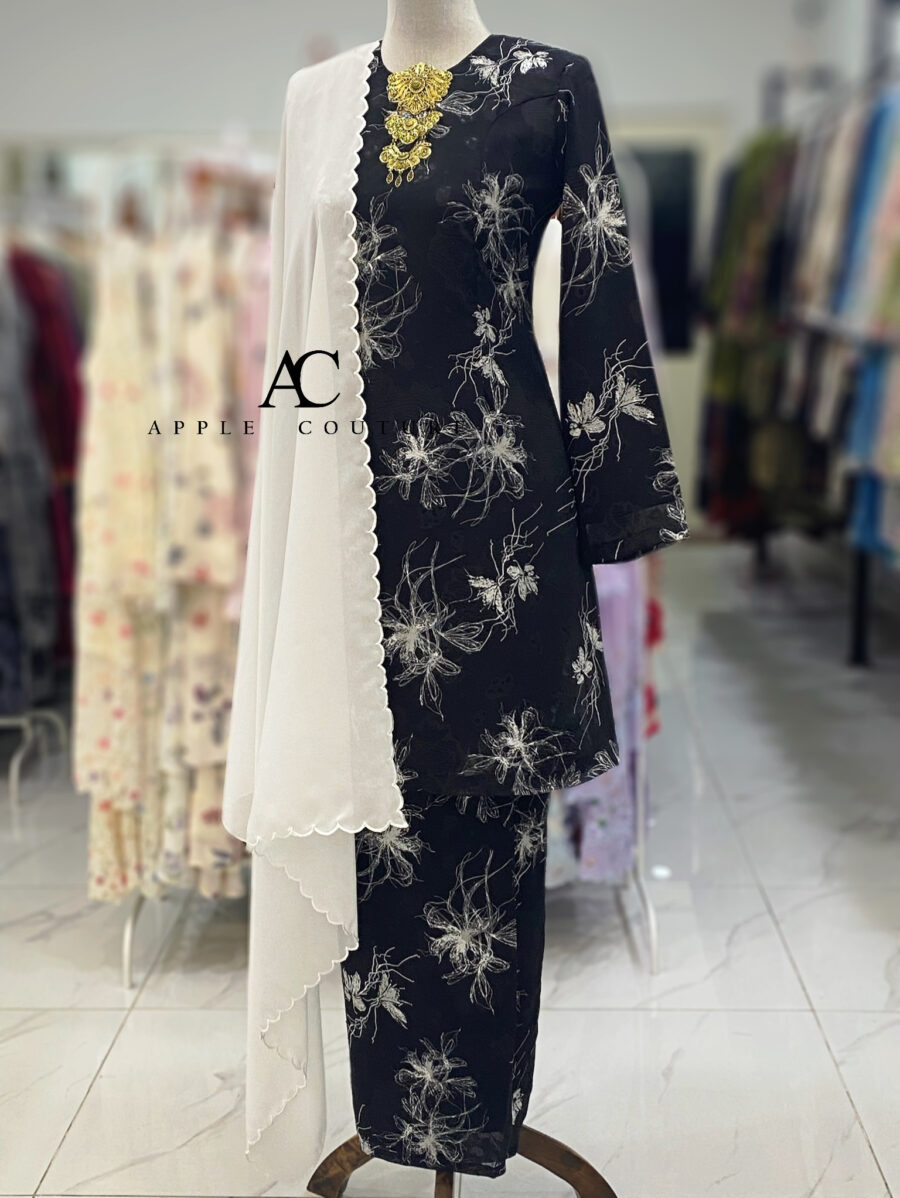 CAMELIA KURUNG MODEN EMBOSS CHIFFON BLACK WHITE