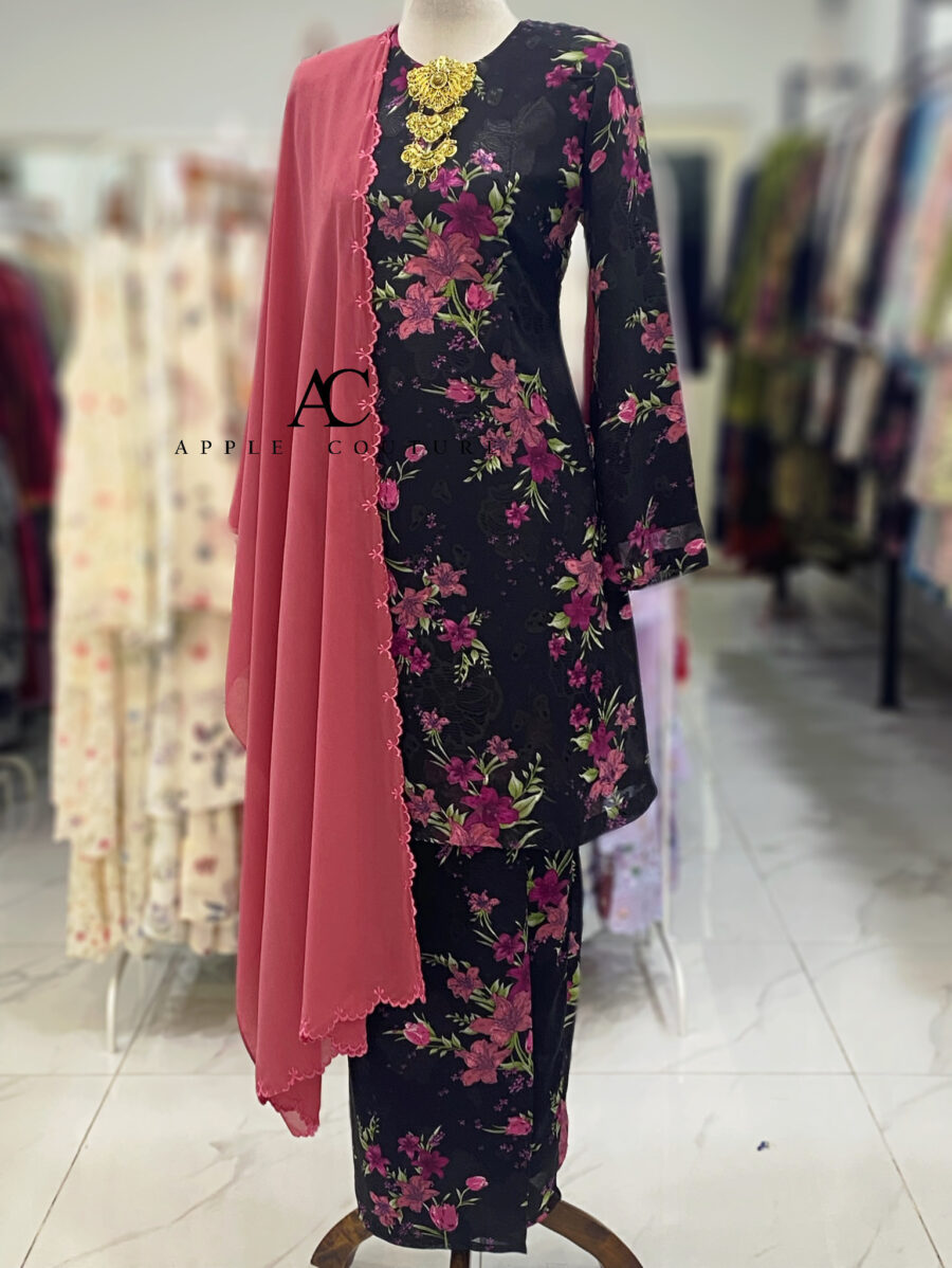 CAMELIA KURUNG MODEN EMBOSS CHIFFON BLACK PINK