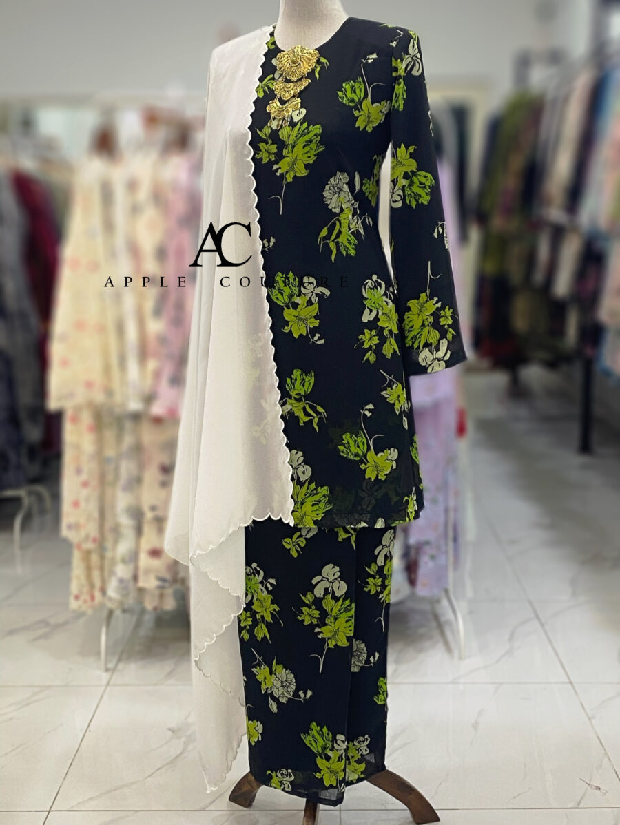 CAMELIA KURUNG MODEN EMBOSS CHIFFON BLACK GREEN