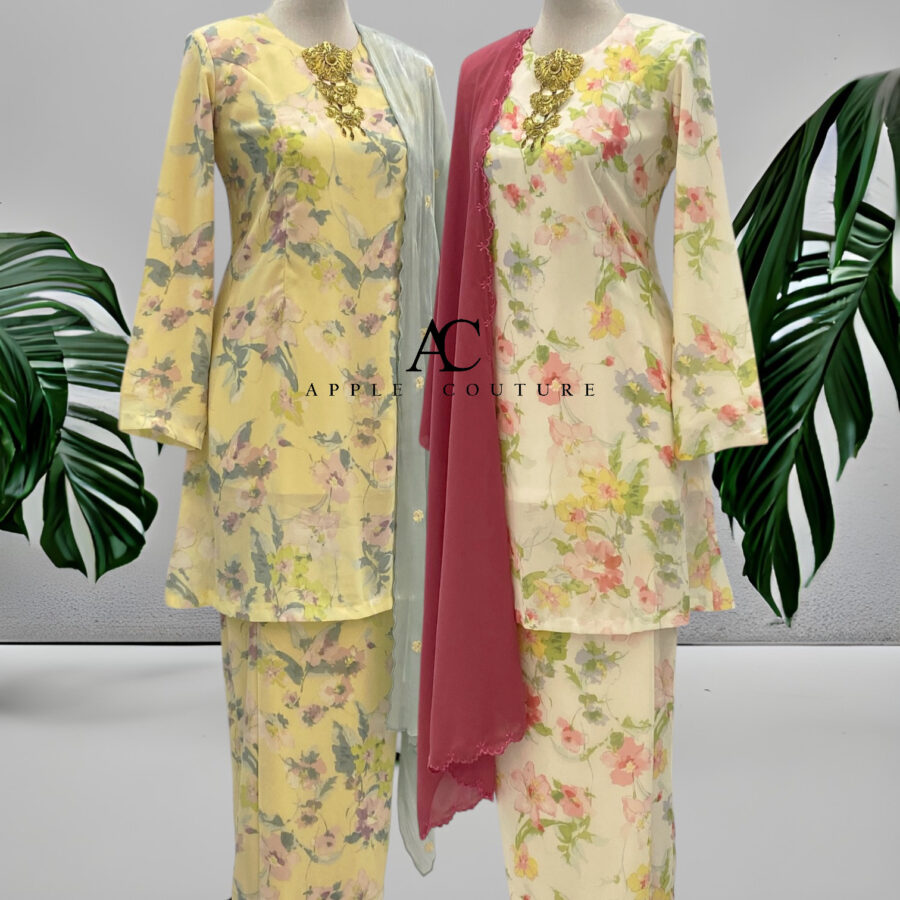 CAMELIA KURUNG PRINTED CHIFFON MINT GREEN PEACH - Image 3