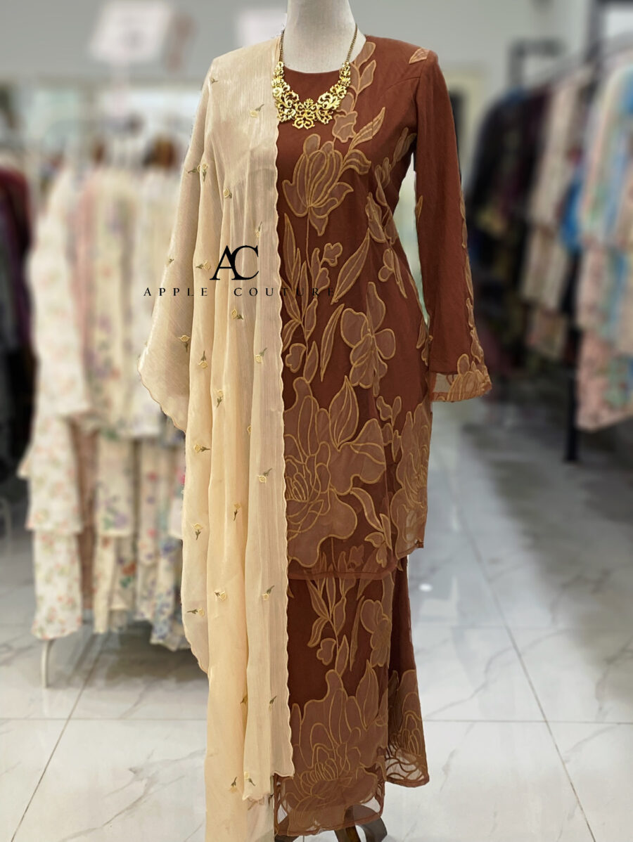 BAINON KURUNG PREMIUM ORGANZA LACE BROWN