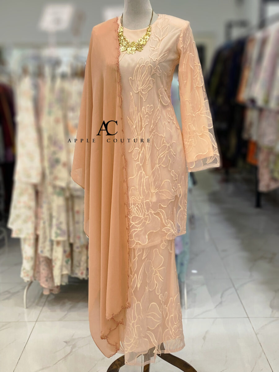 BAINON KURUNG PREMIUM ORGANZA LACE PEACH