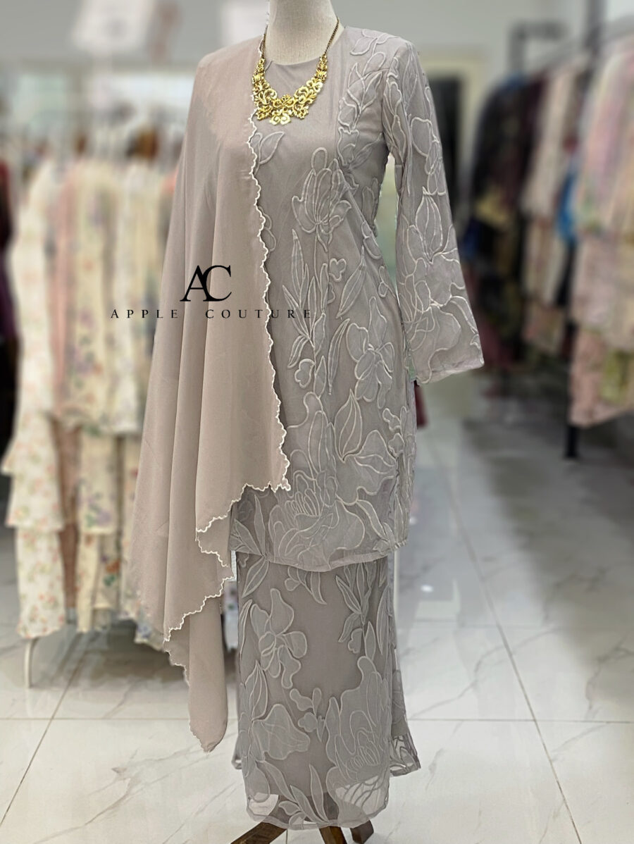 BAINON KURUNG PREMIUM ORGANZA LACE GREY