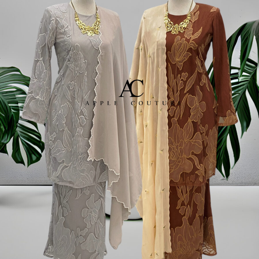 BAINON KURUNG PREMIUM ORGANZA LACE PEACH - Image 4