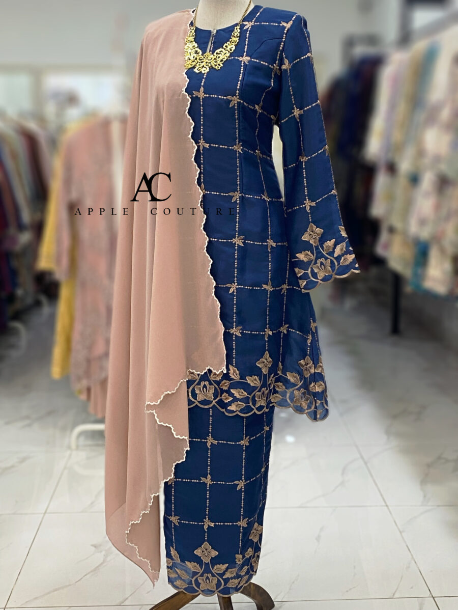 CAMELIA KURUNG MODEN SULAM ORGANZA NAVY BLUE