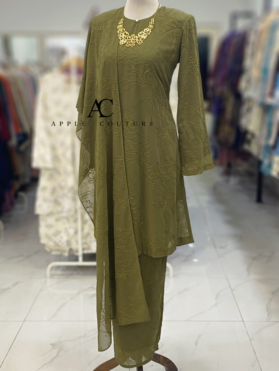 CAMELIA KURUNG PREMIUM CHIFFON SULAM DARK OLIVE