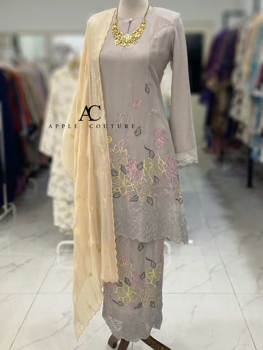 CAMELIA KURUNG MODEN SULAM ORGANZA LIGHT GRAY