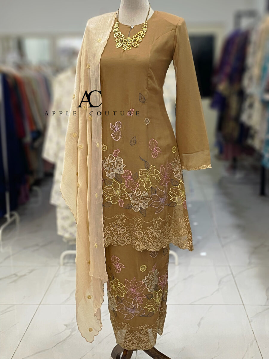 CAMELIA KURUNG MODEN SULAM ORGANZA BROWN