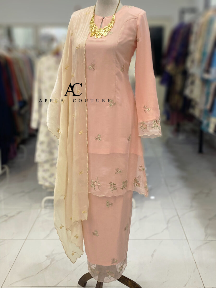 CAMELIA KURUNG MODEN SULAM ORGANZA PEACH