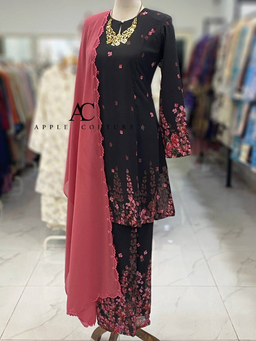 CAMELIA KURUNG PRINTED CHIFFON BLACK PINK