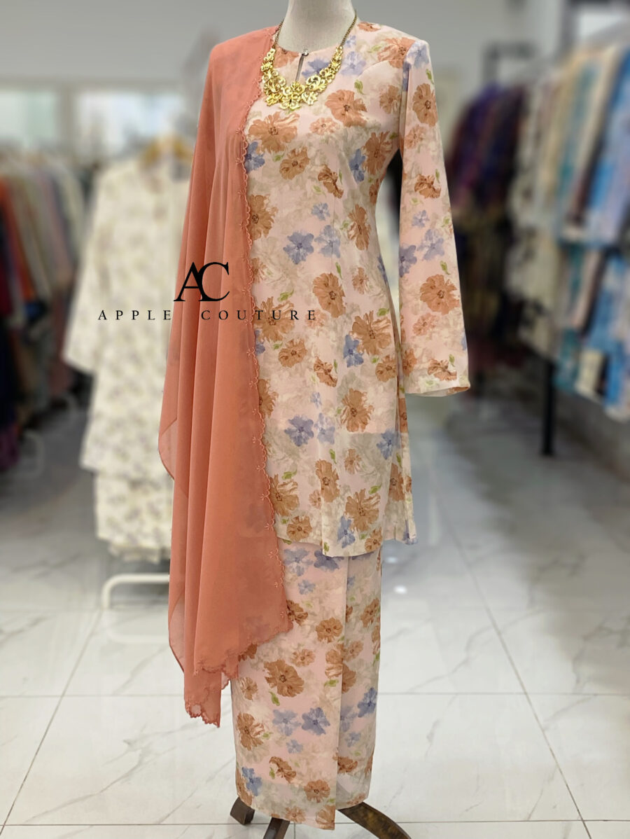 CAMELIA KURUNG PRINTED CHIFFON PINK BROWN