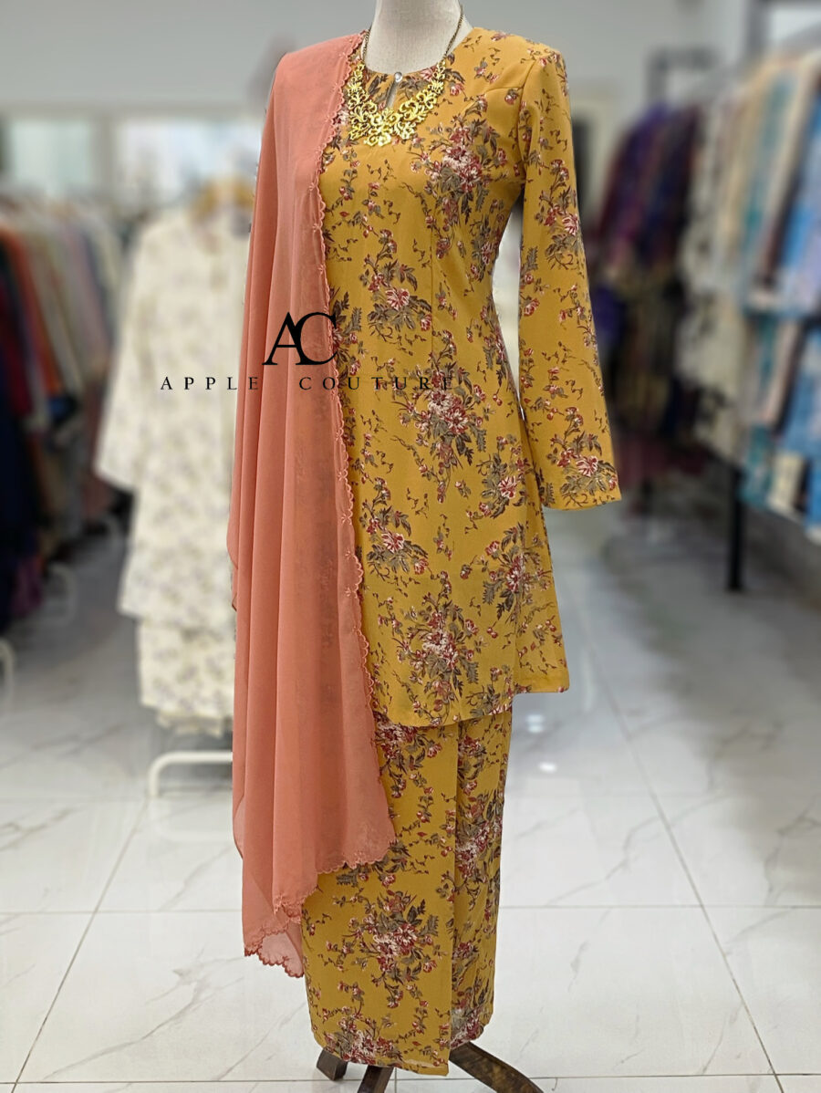 CAMELIA KURUNG PRINTED CHIFFON DARK GOLD