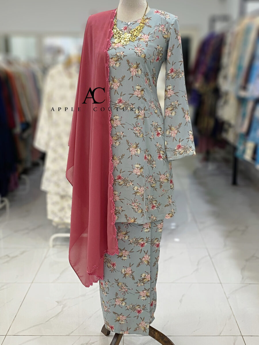 CAMELIA KURUNG PRINTED CHIFFON BLUE GREY