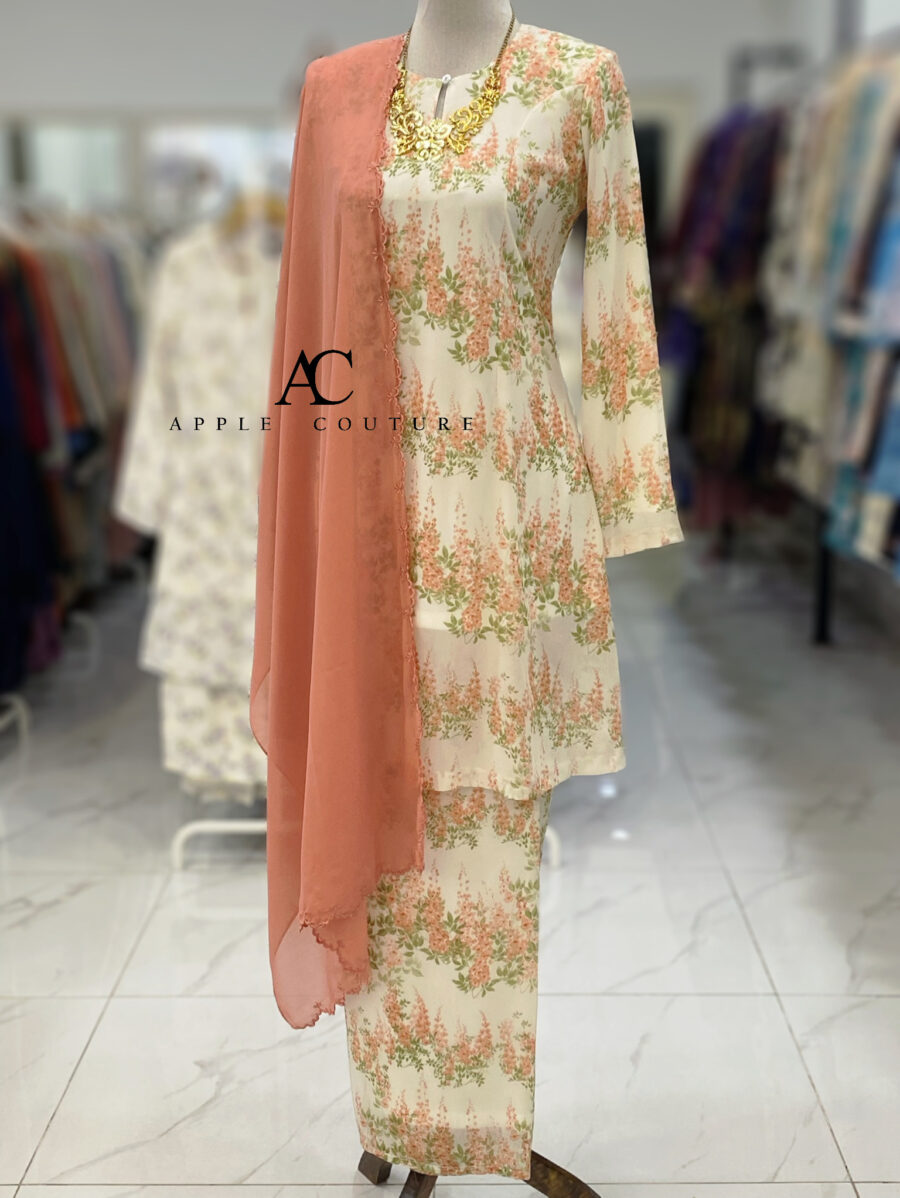 CAMELIA KURUNG PRINTED CHIFFON CREAM PEACH