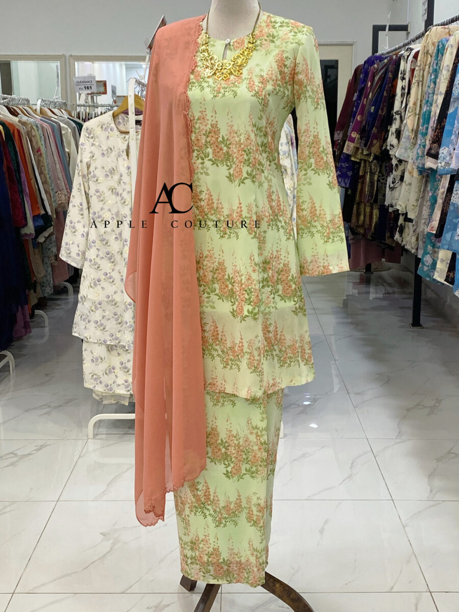 CAMELIA KURUNG PRINTED CHIFFON MINT GREEN PEACH