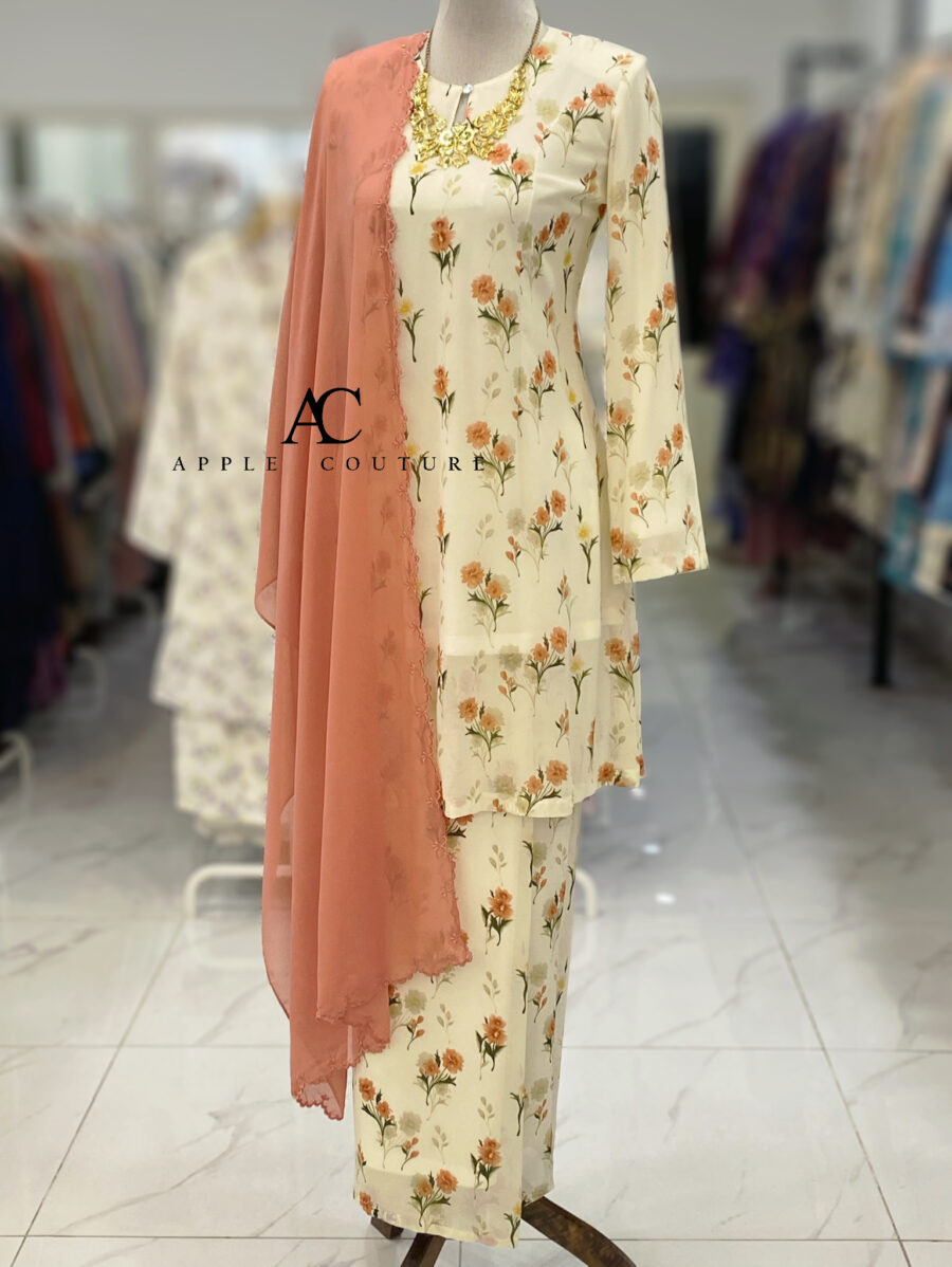 CAMELIA KURUNG PRINTED CHIFFON CREAM SALMON