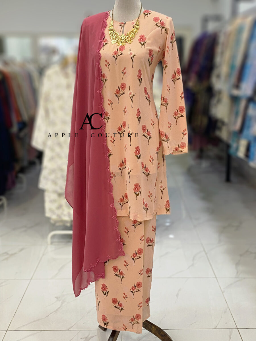 CAMELIA KURUNG PRINTED CHIFFON SALMON