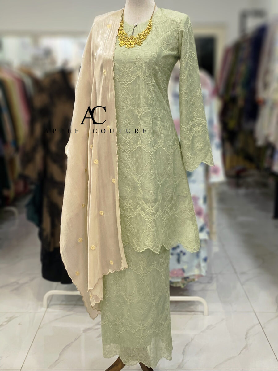 CAMELIA KURUNG MODEN SULAM ORGANZA SAGE GREEN