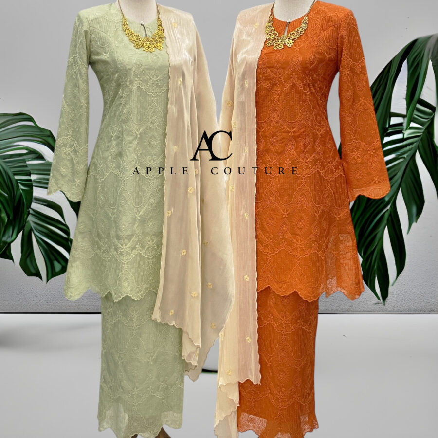 CAMELIA KURUNG MODEN SULAM ORGANZA SAGE GREEN - Image 3