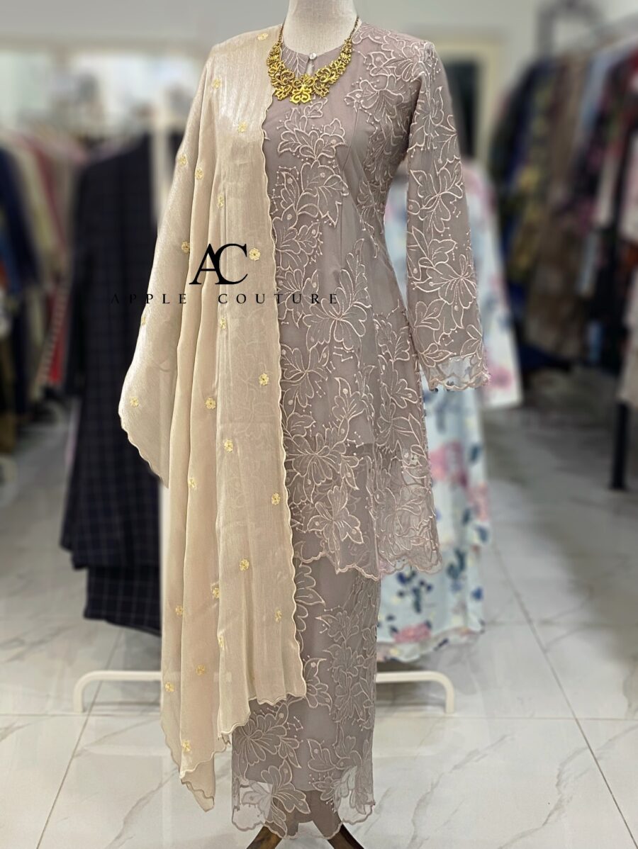 CAMELIA KURUNG PREMIUM FULL LACE GREY KHAKI