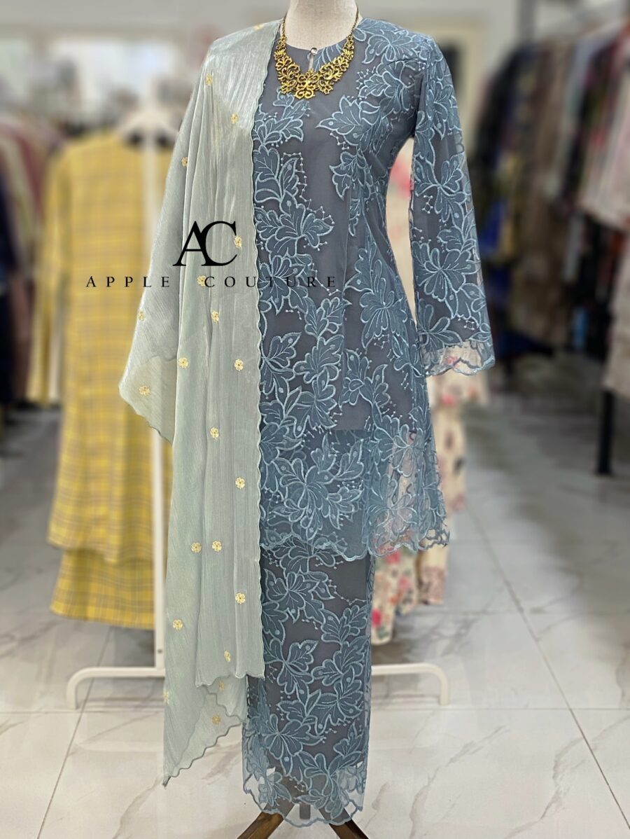 CAMELIA KURUNG PREMIUM FULL LACE STEEL BLUE