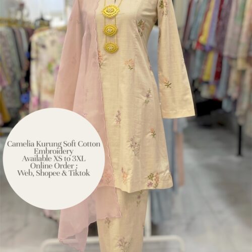 CAMELIA KURUNG SOFT COTTON EMBROIDERY NUDE