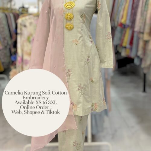 CAMELIA KURUNG SOFT COTTON EMBROIDERY LIGHT GREEN