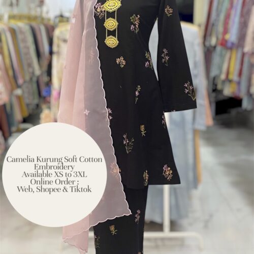 CAMELIA KURUNG SOFT COTTON EMBROIDERY BLACK