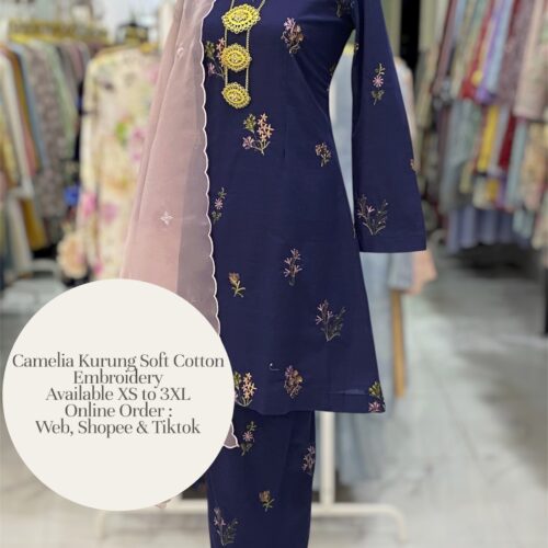 CAMELIA KURUNG SOFT COTTON EMBROIDERY NAVY BLUE - 3XL