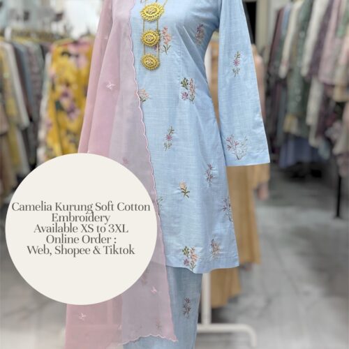CAMELIA KURUNG SOFT COTTON EMBROIDERY BABY BLUE